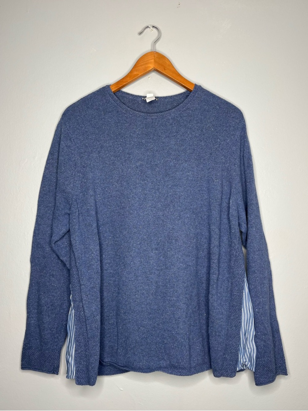 J. Jill Women's Size Large Blue Silk Blend Mixed Fabrics Striped Side Panels